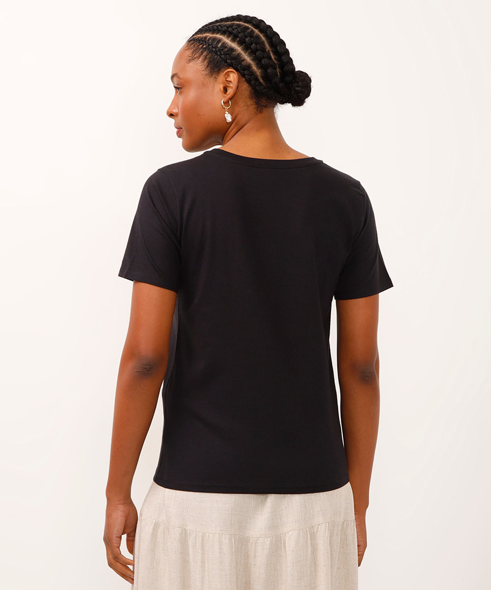 camiseta de algodão folhagem real not perfect preta