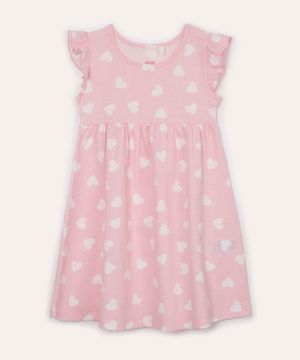 vestido infantil de algodão corações rosa