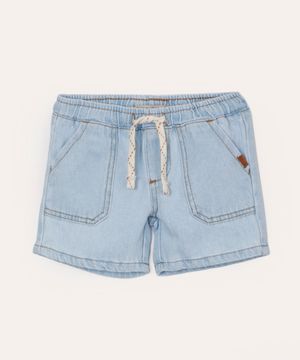 short jeans infantil cós elástico azul