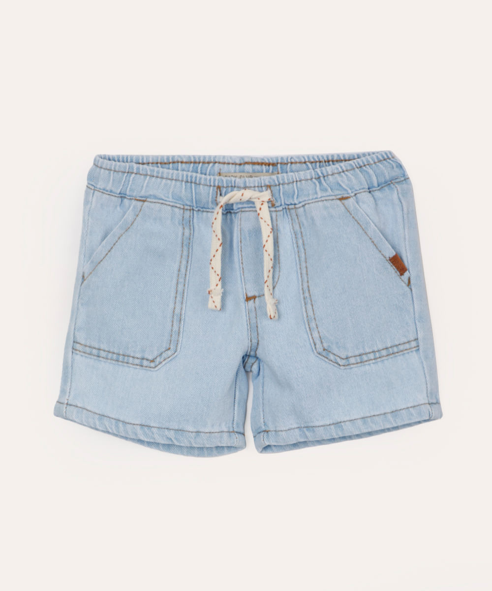 short jeans infantil cós elástico azul