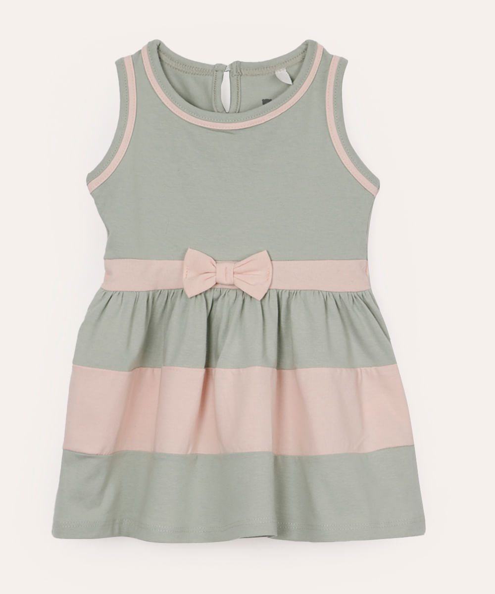 vestido infantil de algodão listrado verde