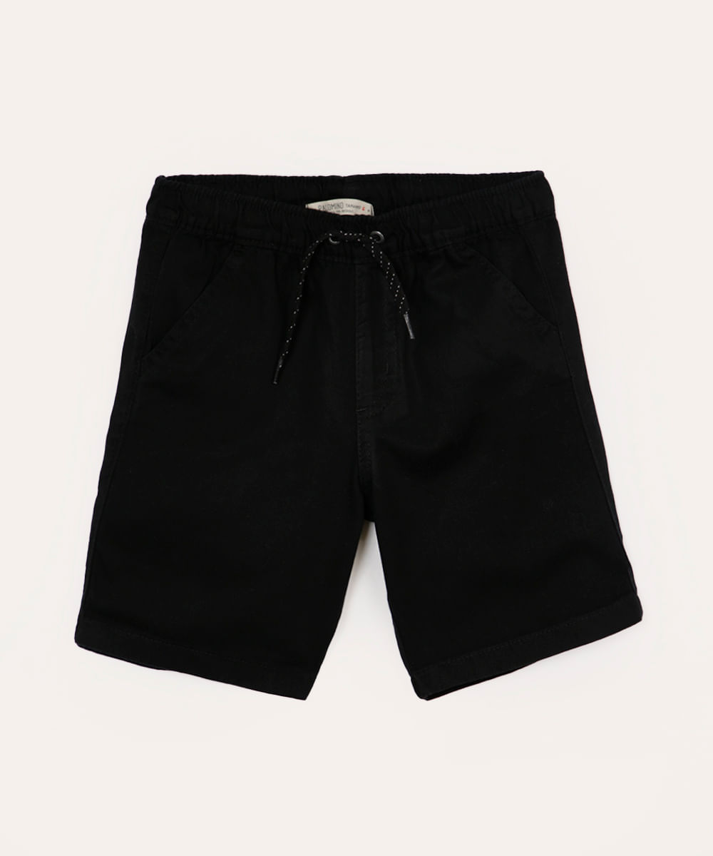 bermuda de sarja infantil cós com elástico e cordão preto