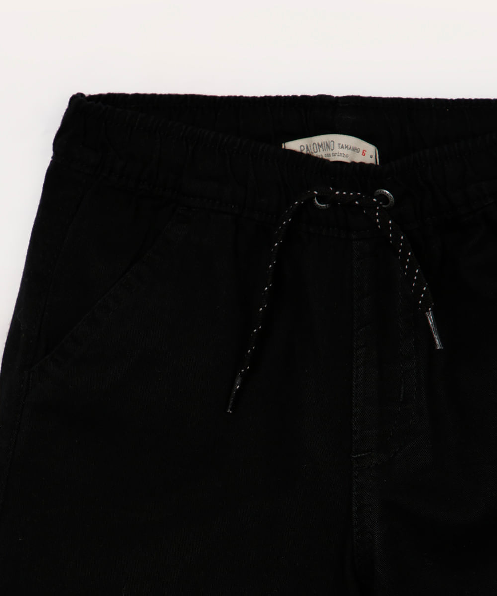 bermuda de sarja infantil cós com elástico e cordão preto