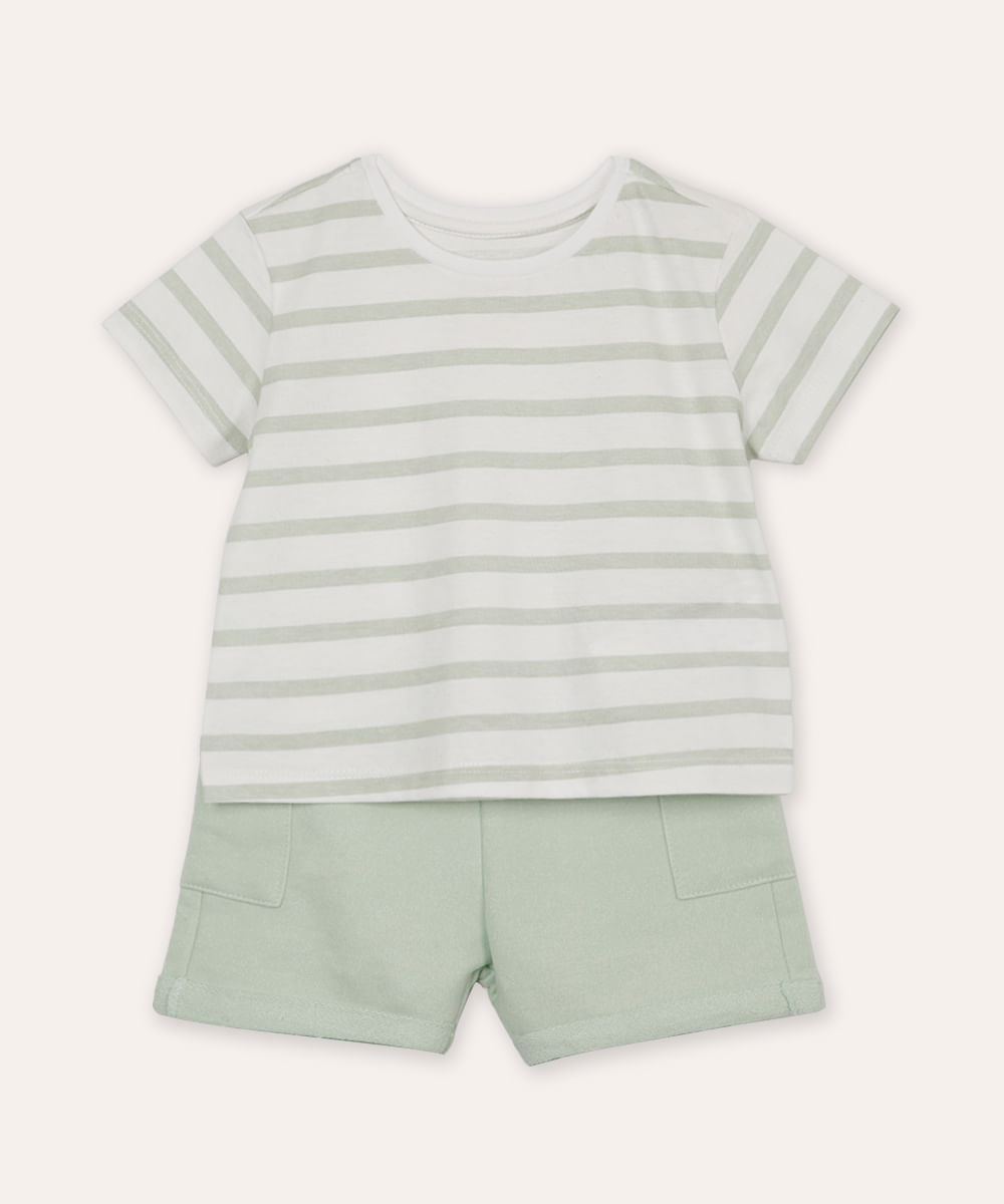 conjunto infantil listrado com short verde