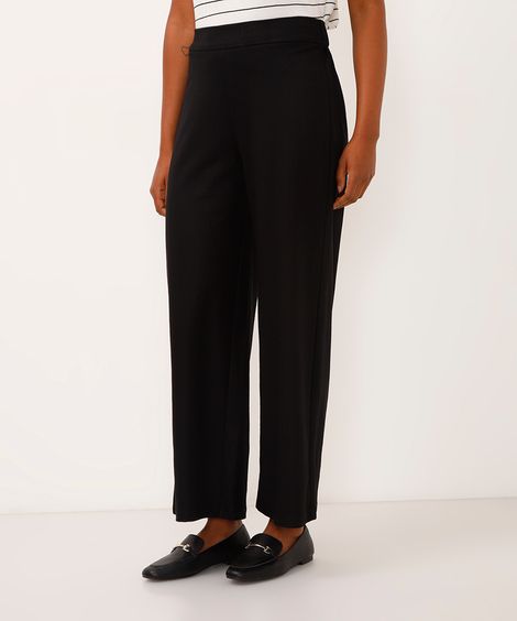 calça wide leg cropped de alfaiataria cós com elástico preta