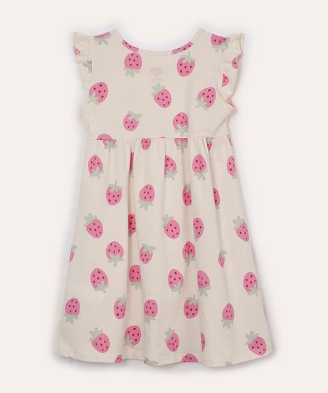 vestido infantil de algodão morangos bege