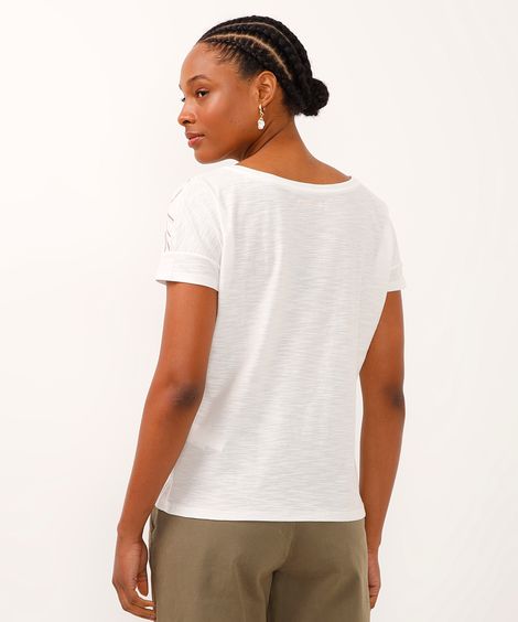 camiseta de algodão manga curta folhagem metalizada off white