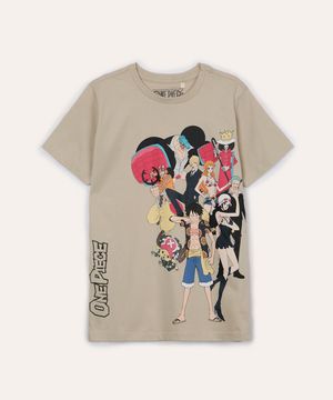 camiseta juvenil de algodão one piece manga curta bege