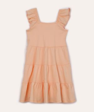 vestido infantil de algodão alça com babado laranja