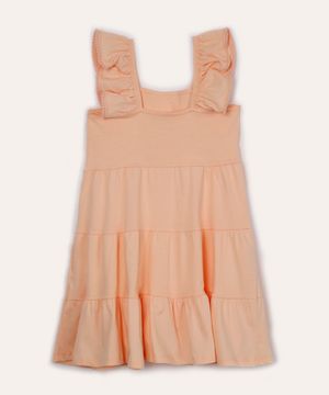 vestido infantil de algodão alça com babado laranja