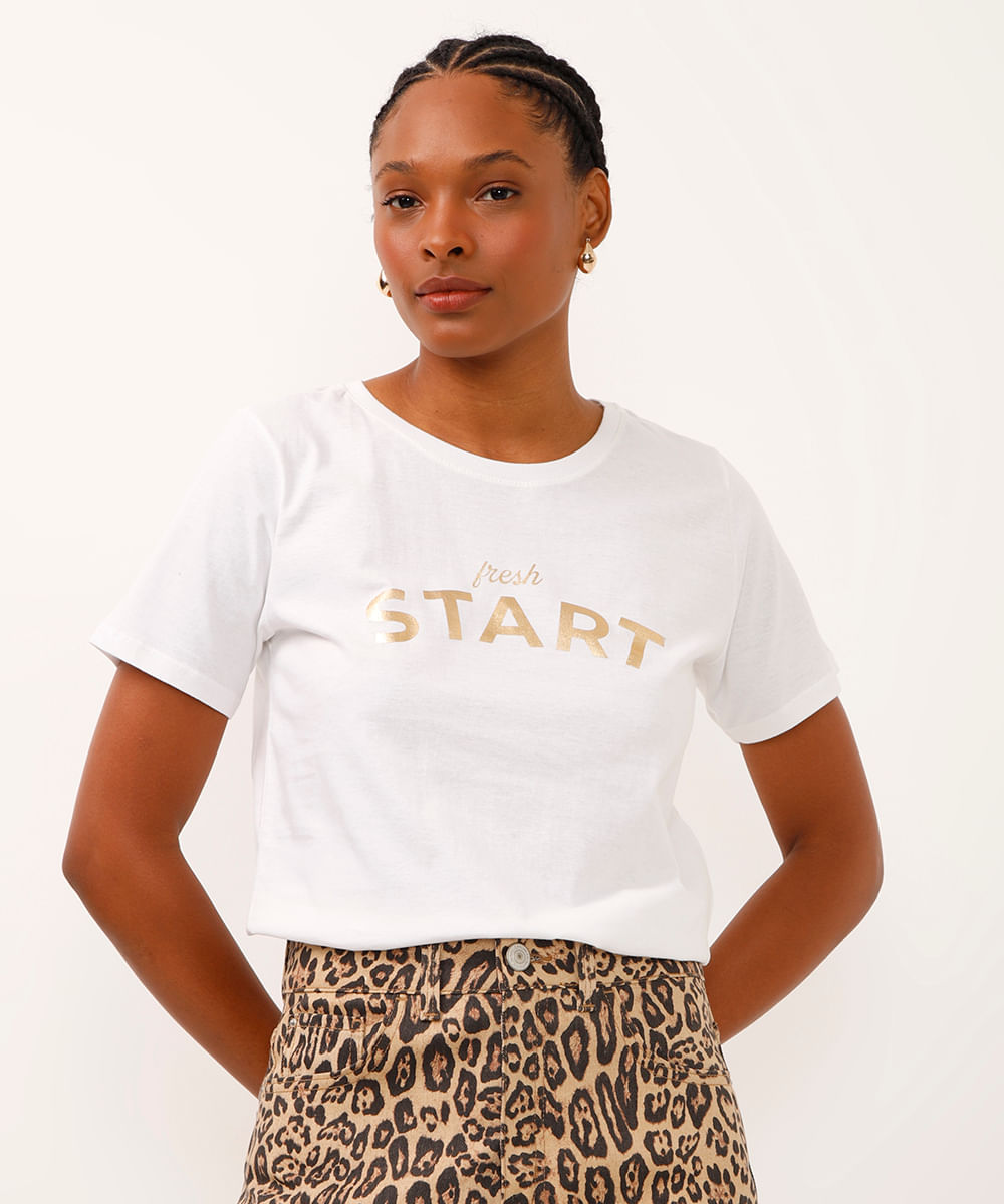 camiseta de algodão manga curta fresh start off white