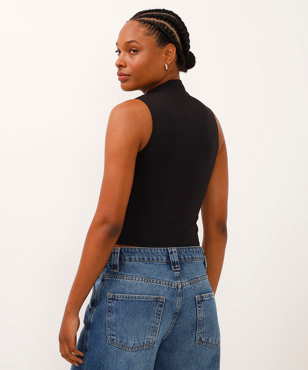 cropped long de poliamida cavado - preto