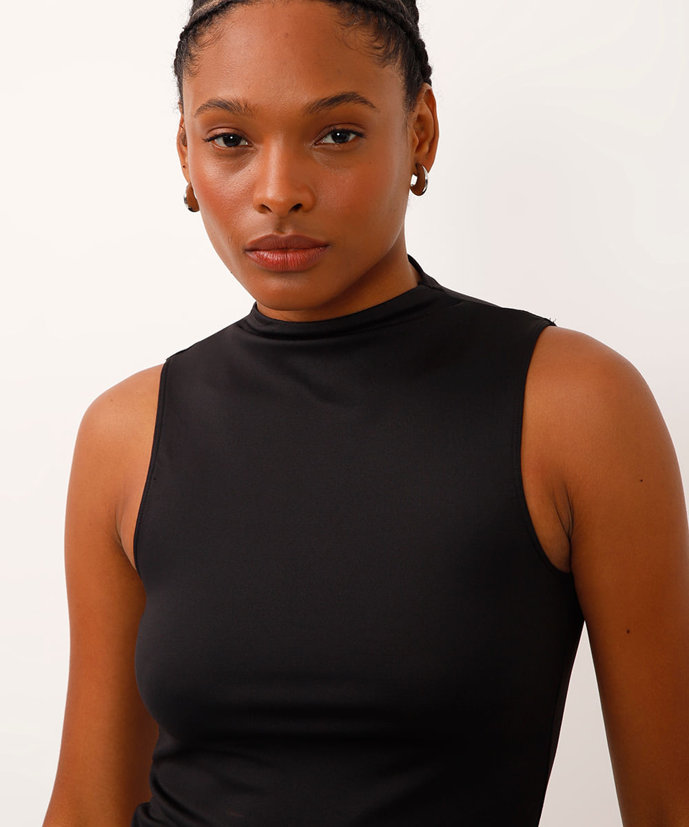 cropped long de poliamida cavado - preto