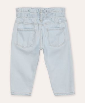 calça jeans infantil clochard bordado floral azul