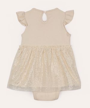 body infantil com saia de tule brilho bege