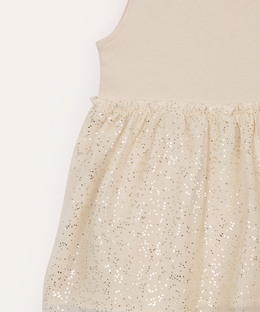 body infantil com saia de tule brilho bege