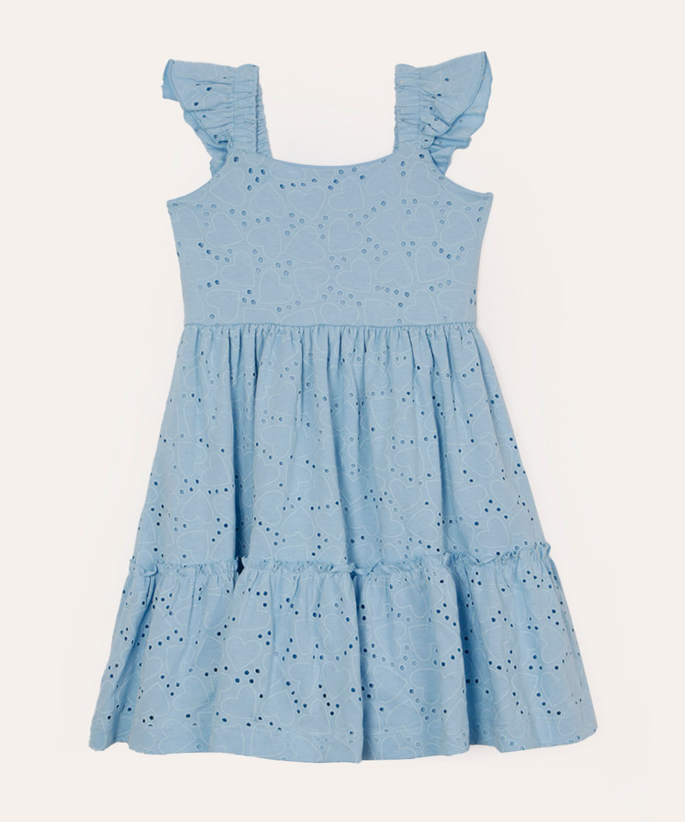 vestido infantil de laise corações azul