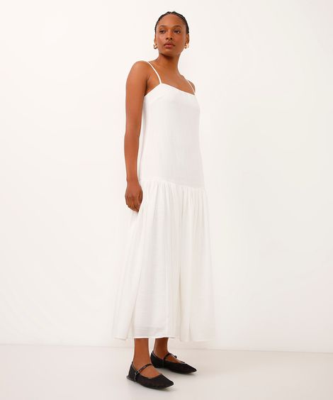 vestido godê de viscose mindset off white