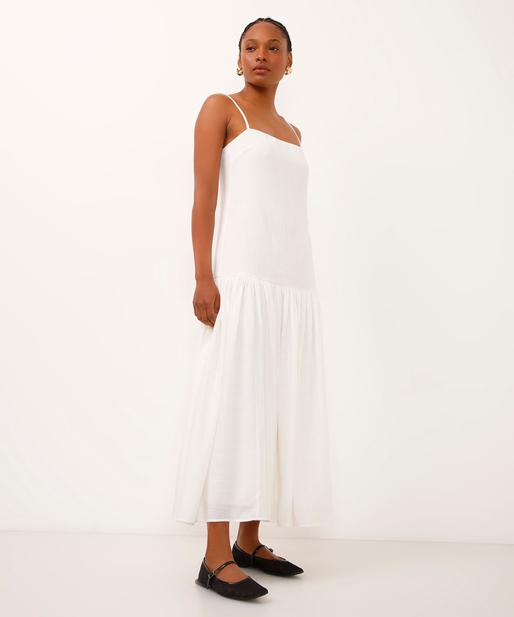 vestido godê de viscose mindset off white