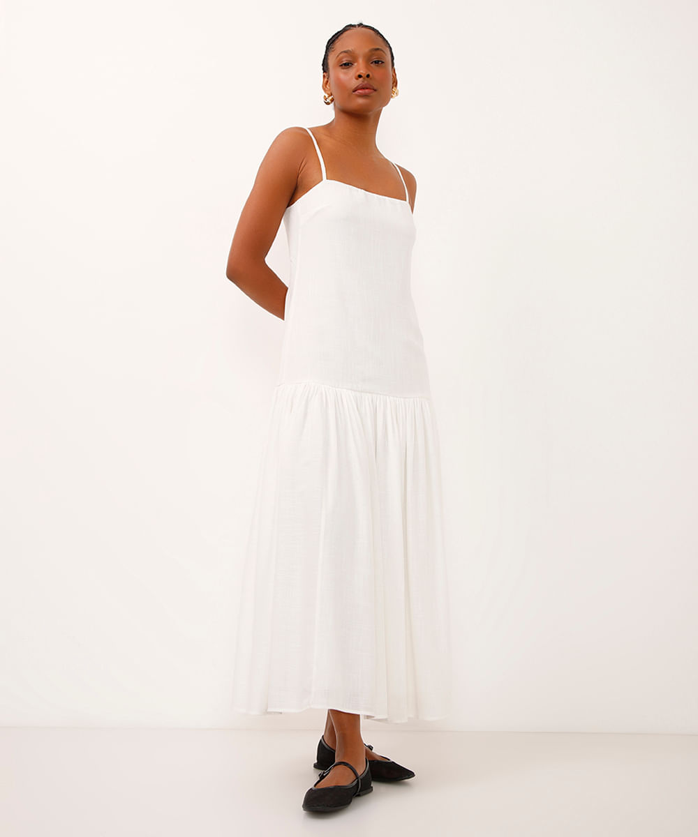 vestido godê de viscose mindset off white