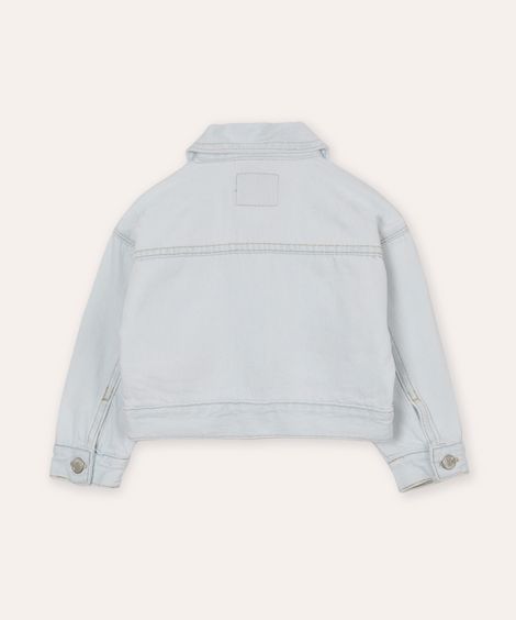 jaqueta jeans infantil bordado floral azul claro