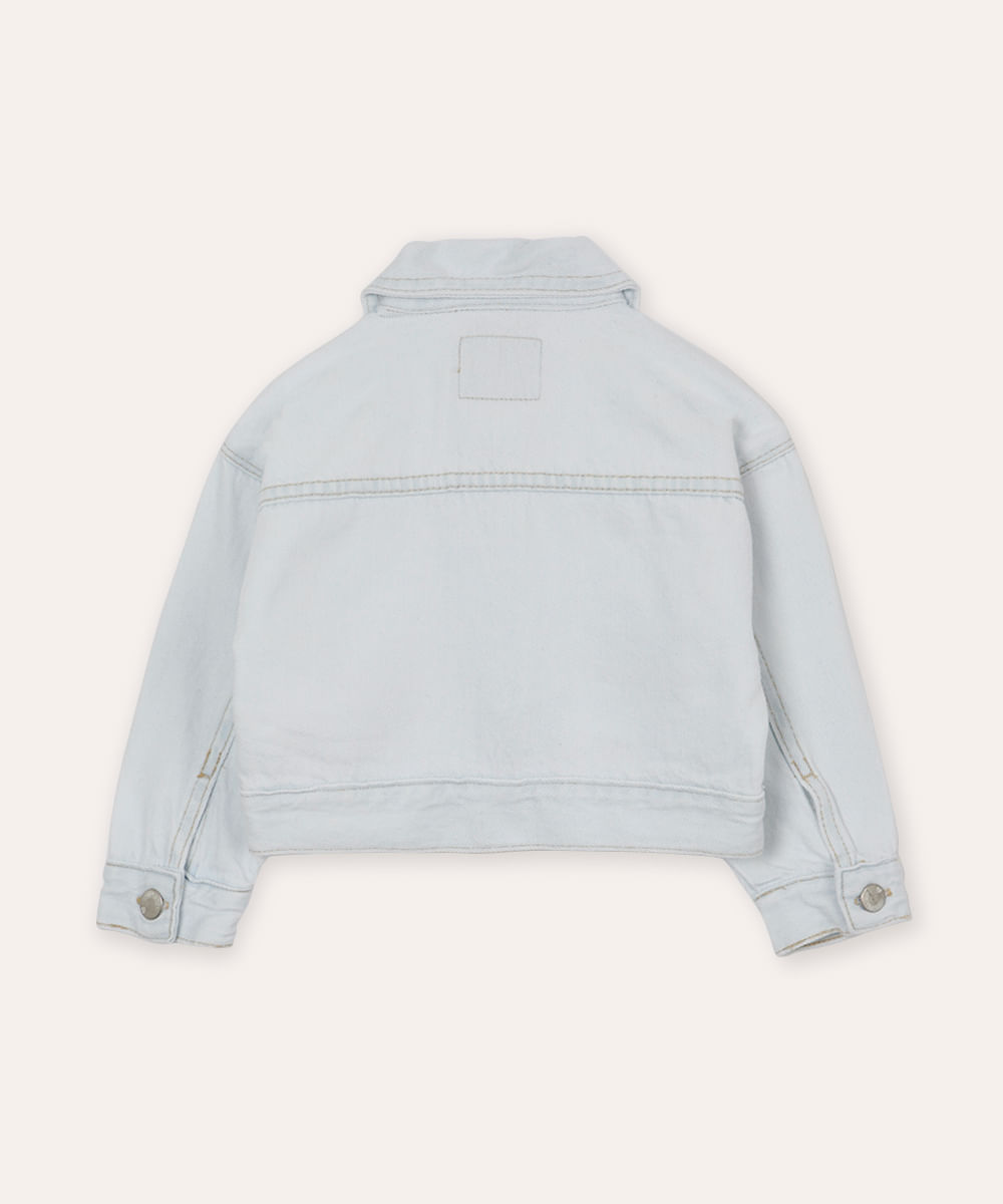 jaqueta jeans infantil bordado floral azul claro