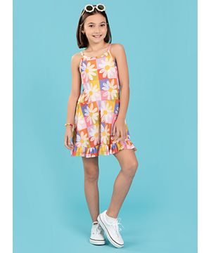 Vestido Infantil Menina Rosa  Com Alcinha Margaridas