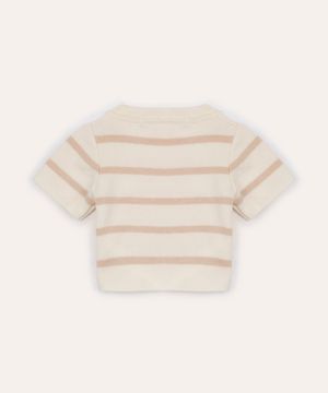 blusa infantil de tricot listrada manga curta bege