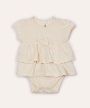 body com saia infantil babados bege