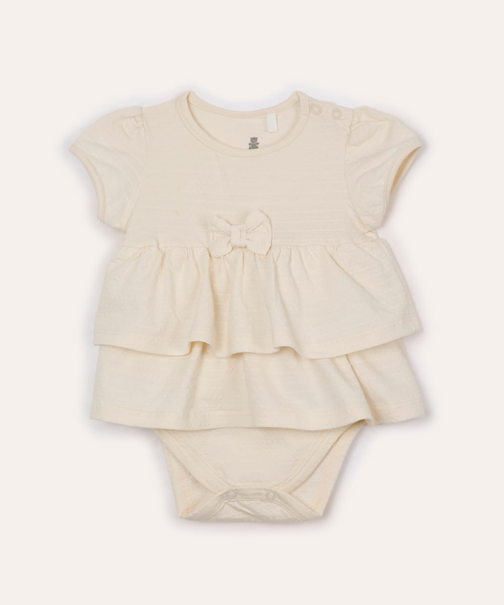 body com saia infantil babados bege