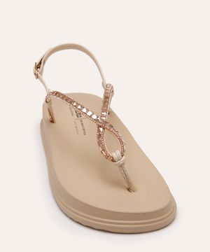 rasteirinha flat tira strass dakota bege