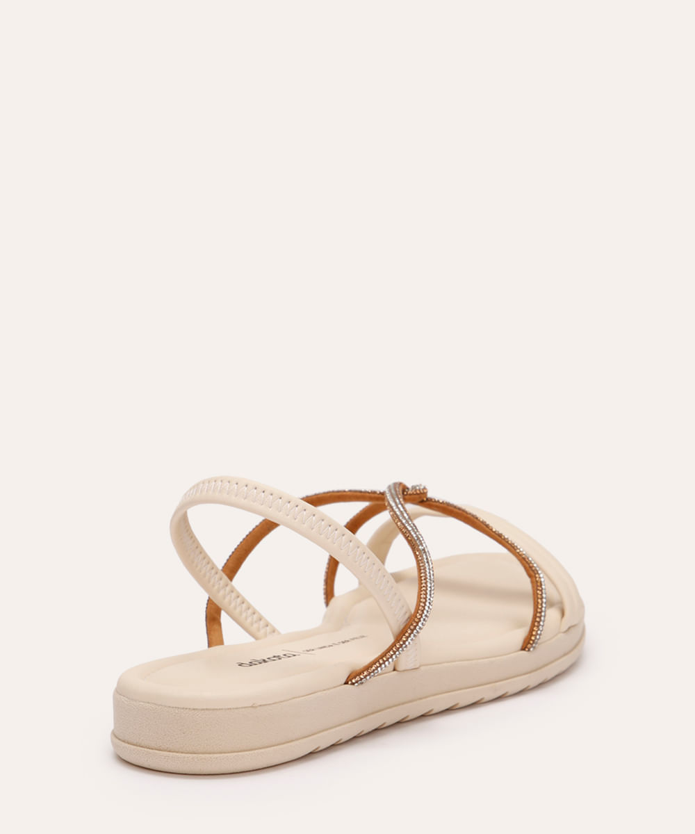 rasteirinha flat tira de strass dakota bege