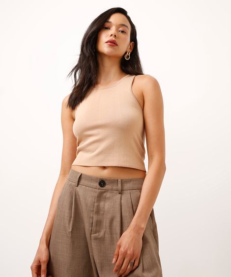 cropped de tricot halterneck bege