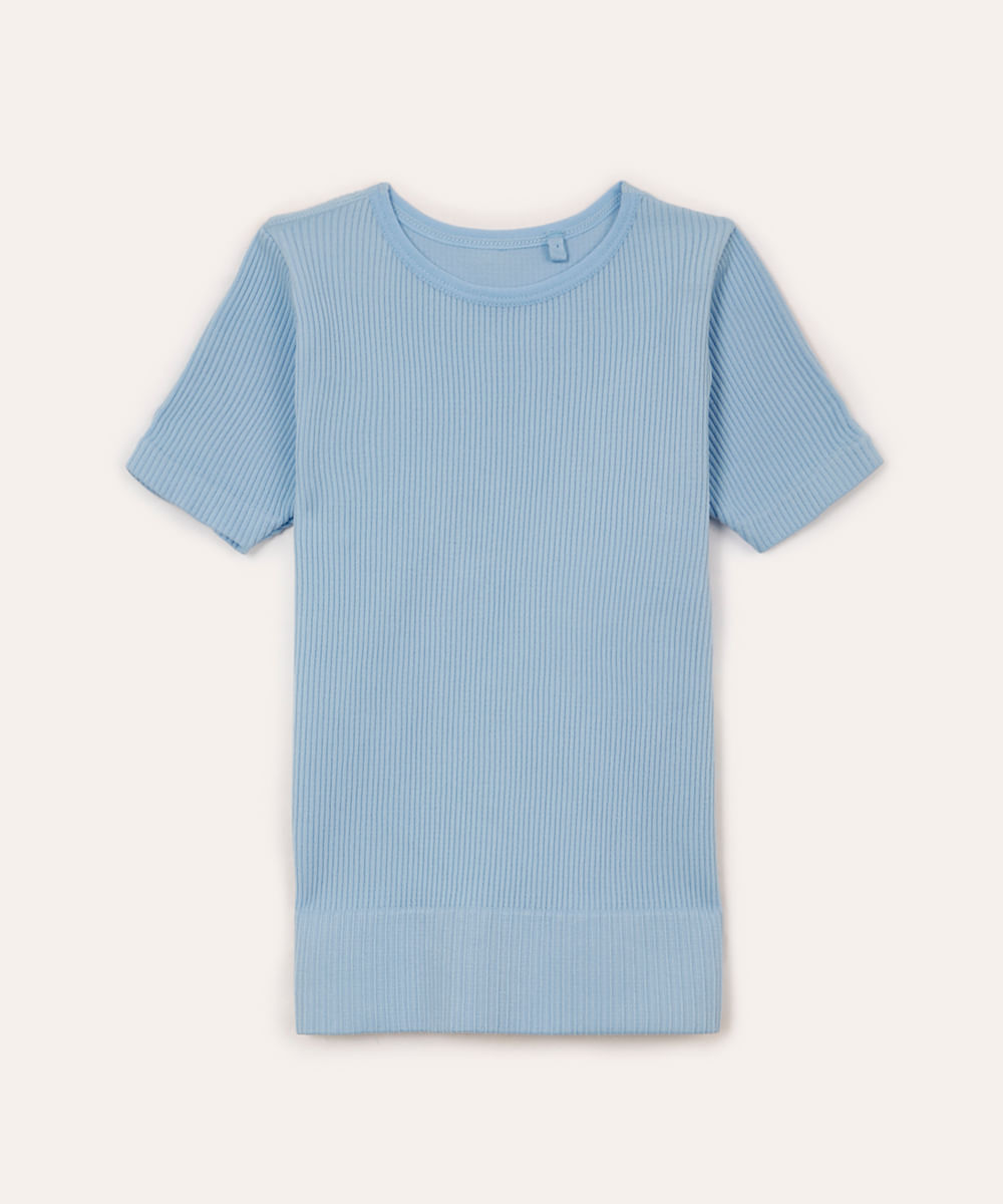blusa infantil de poliamida canelada manga curta azul