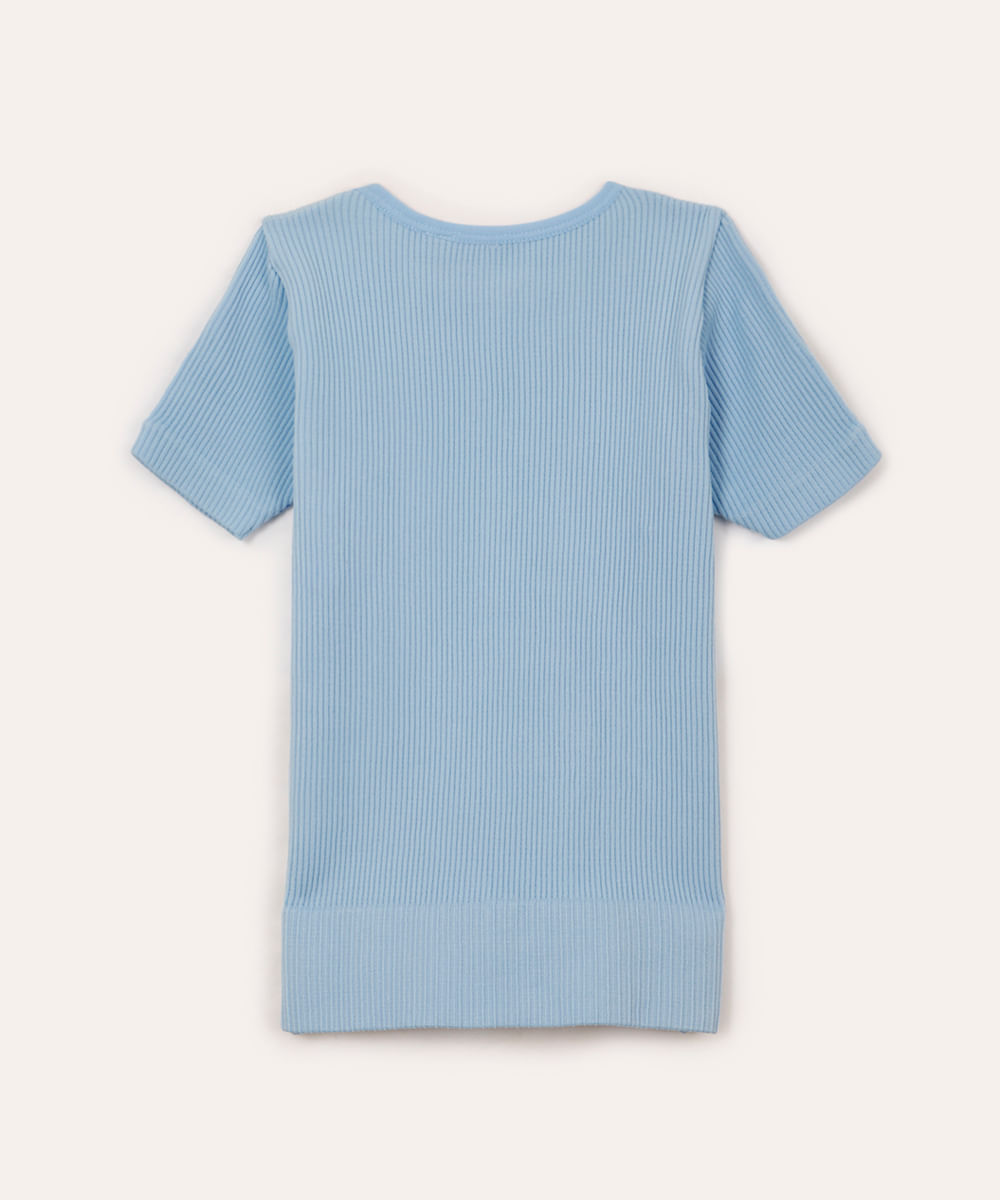 blusa infantil de poliamida canelada manga curta azul