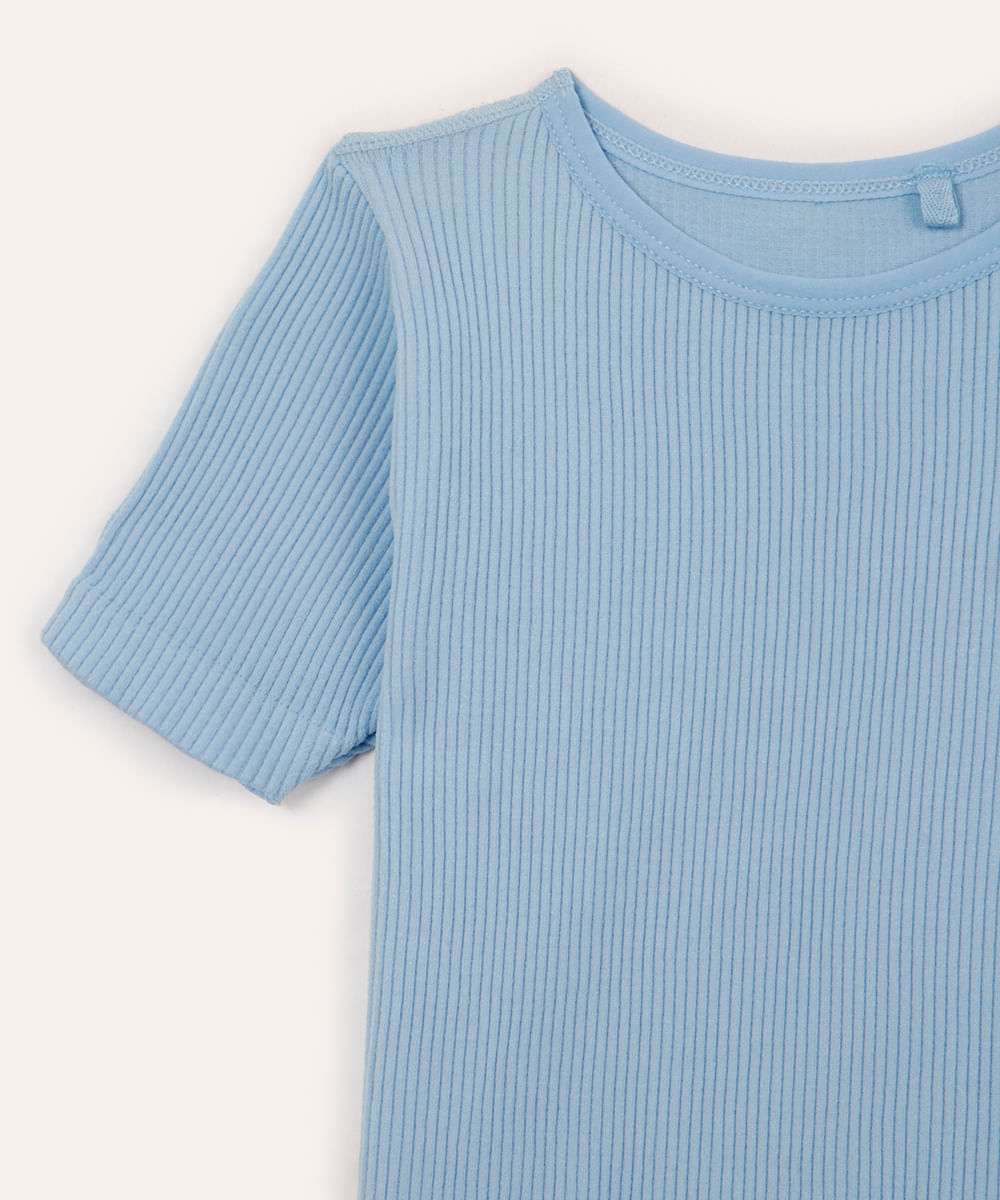 blusa infantil de poliamida canelada manga curta azul