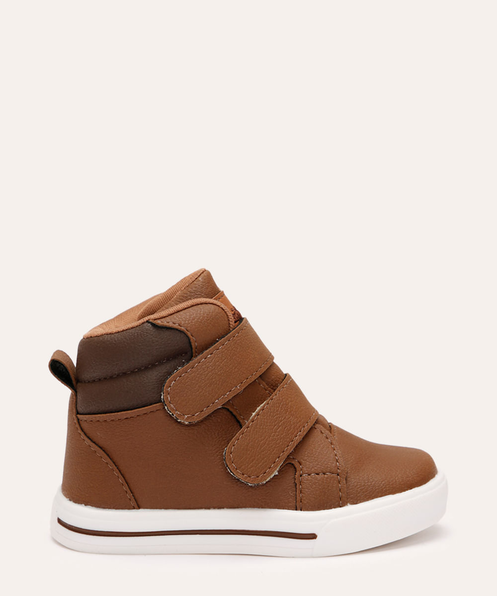 tênis casual infantil cano médio com velcro marrom