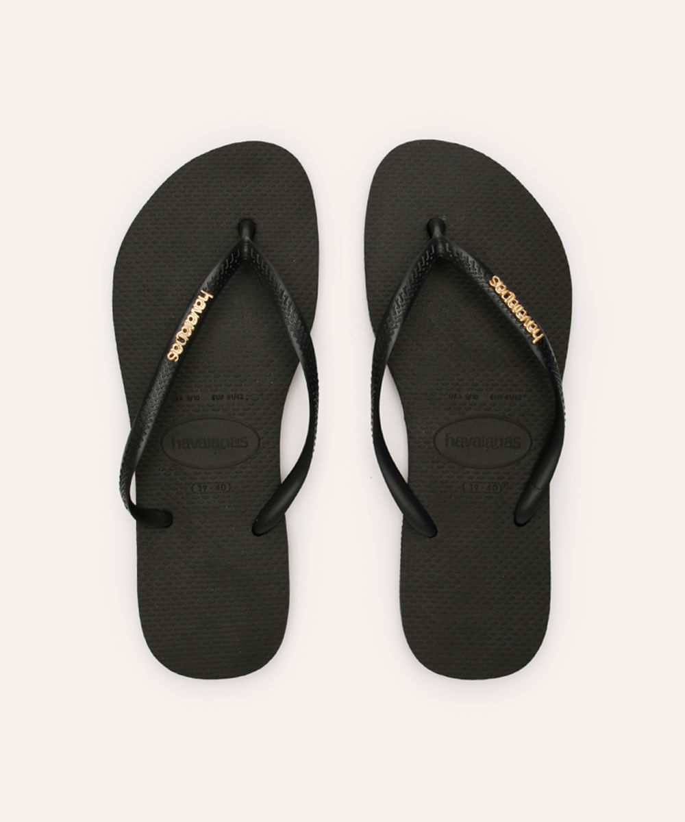 chinelo havaianas slim logo metallic preto