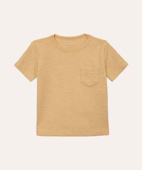 camiseta infantil texturizada com bolso manga curta amarela