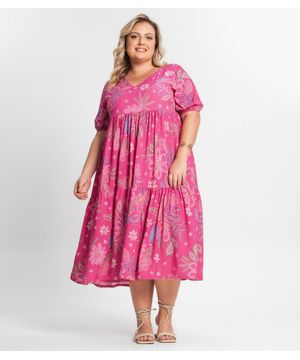 Vestido Midi Feminino Plus Size Secret Glam Rosa