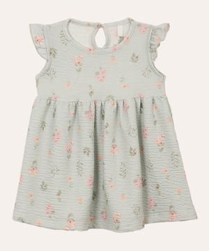 vestido infantil com babados floral verde