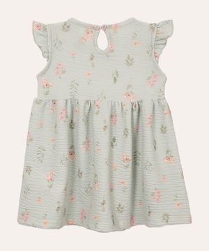 vestido infantil com babados floral verde