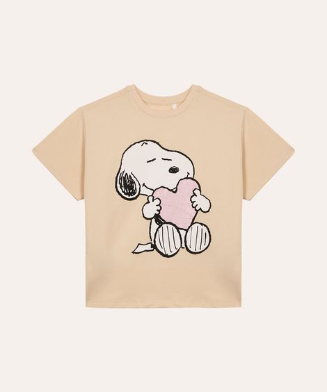 camiseta de algodão infantil manga curta snoopy bege