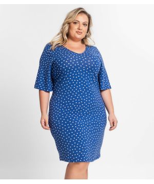 Vestido Feminino Plus Size Decote V Secret Glam Azul