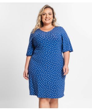 Vestido Feminino Plus Size Decote V Secret Glam Azul