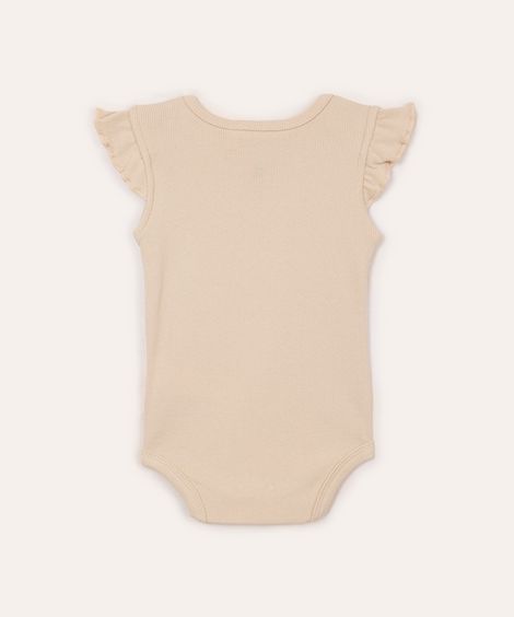 body de algodão infantil com babado canelado bege