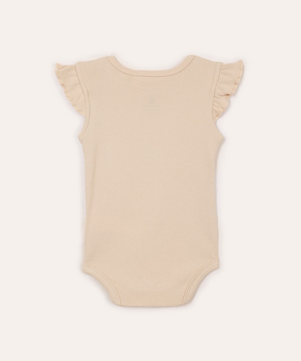 body de algodão infantil com babado canelado bege