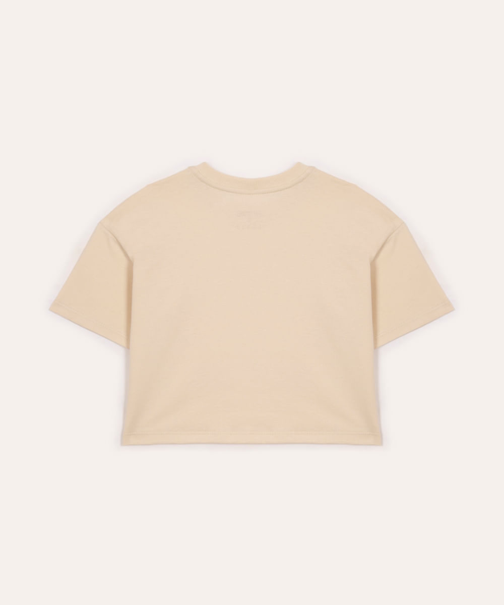 camiseta de algodão infantil manga curta flowers bege