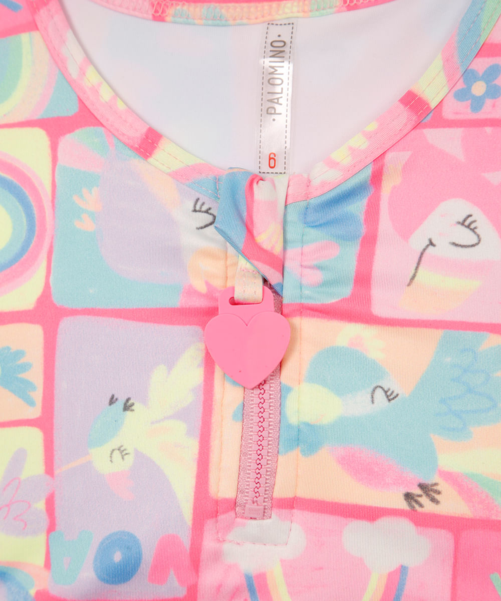 biquini infantil passarinhos proteção uv rosa