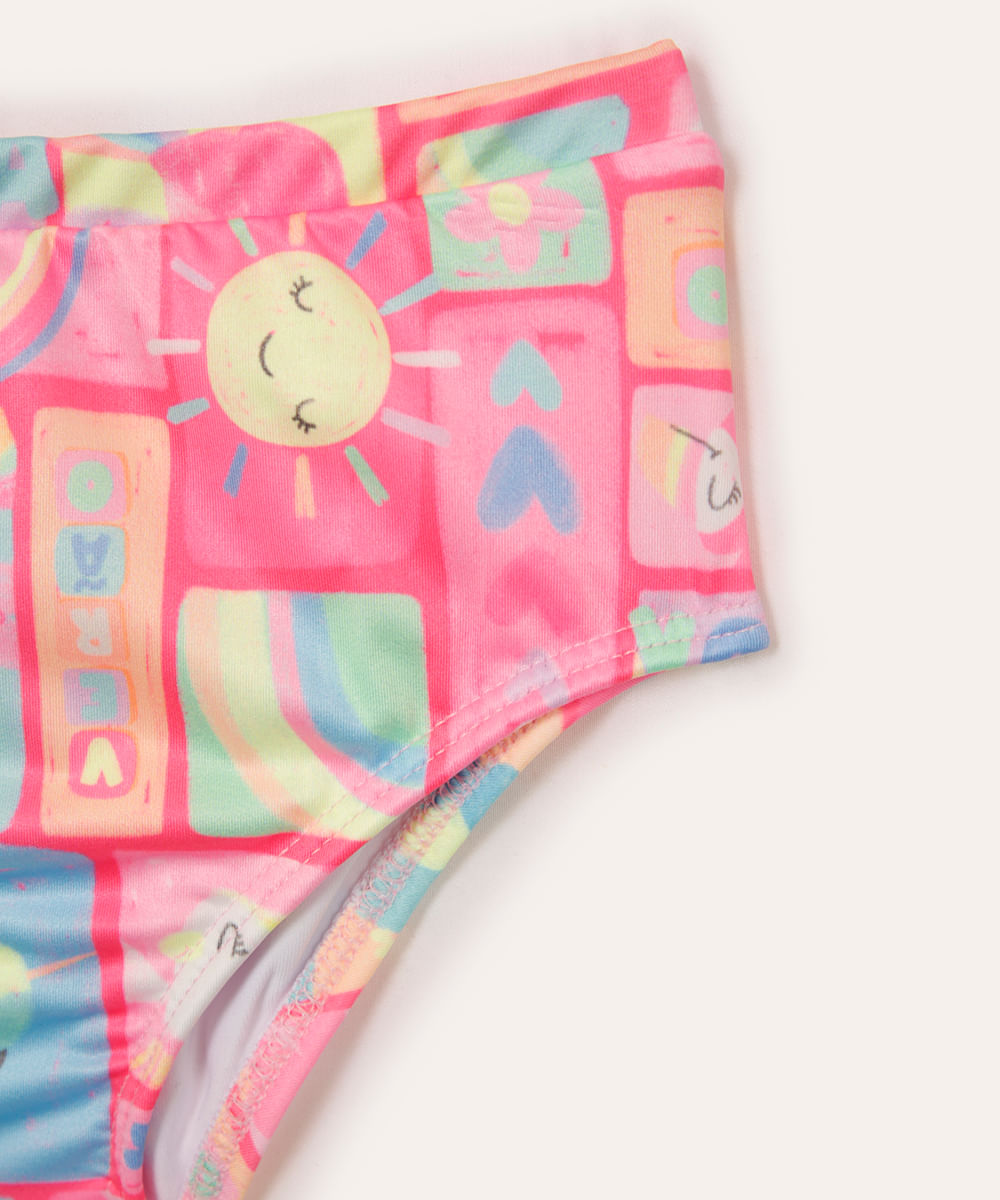 biquini infantil passarinhos proteção uv rosa